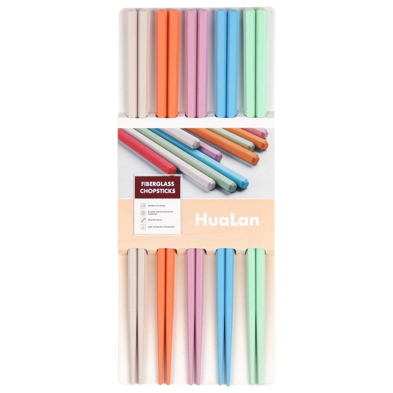 HuaLan Colorful Fiberglass Chopsticks, Dishwasher Safe Chopstick, Reusable Non-slip Chop Sticks, 9 1/2 Inches, 5 Pairs - Image 1